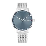 Tommy Hilfiger Analog Quarzuhr für Damen mit Silbernes Edelstahl-Mesh-Gliederarmband - 1782149