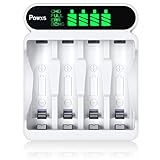 POWXS Akku Ladegerät für Ni-MH AA AAA Akkus Wiederaufladbare, Batterieladegerät 4 Ladeplatz LCD Anzeige und Schnell Ladefunktion mit USB und Typ-C Eingang, Sichere AA AAA Batterie Ladegerät