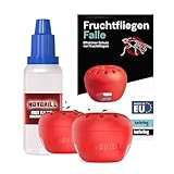 Novokill Fruchtfliegenfalle 2X Fallen + 30ml Lockstoff – Wiederverwendbare Fallen – 50 Tage Wirkung – Obstfliegenfalle für Küche – Effektiv Fruchtfliegen bekämpfen