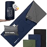 MONTARAY Deckenschlafsack ohne Kapuze 3°C INKL. KISSEN - Outdoor Winter-Schlafsack & Sommer-Schlafsack 150GSM 3-4 Jahreszeiten - Hütten-Schlafsack Damen, Herren & Erwachsene - Sleeping Bag warm leicht