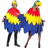 W WIDMANN MILANO Party Fashion - Kostüm Papagei, Poncho mit Kapuze, Vogel, Tierkostüm, Faschingskostüme