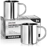 com-four® 2x Edelstahl Thermobecher - 300 ml je Becher - Isolierbecher doppelwandig - Kaffeetasse bruchsicher - Thermo-Trinkbecher - Camping Becher - Tasse - BPA-frei (300ml)