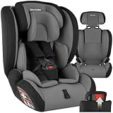 tectake® Kindersitz und Sitzerhöhung, Kindersitz mit 5-Punkt Sicherheitsgurt, als Kindersitzerhöhung durch herausnehmbare Sitzschale, dick gepolstert, Kindersitz ohne Isofix - dunkelgrau/schwarz