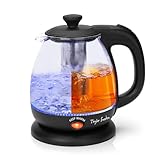 Taylor Swoden Wasserkocher Klein 1 Liter, Wasserkocher Glas Led, 2200W Teekocher Elektrisch, Warmhaltefunktion, Herausnehmbarer Filter, BPA FREI, für Reisen, Küche Wohnmobil oder Büro