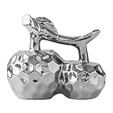 Cabilock Keramik Kirschfigur Großformat Silberfarbend Naturgetreue Tischdekoration und Briefbeschwerer Dekorative Skulptur für Wohnraum und Büro