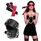 Juguta 1 Set Bequem Fesseln Plüsch + Leder Armband Handschellen Bondage mit Augenbinde, Bondage Sexspielzeug für Paare, Weiche Handschellen Sex Spielzeug, Erotisches Set für Paare
