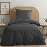 Dreamzie Bettwäsche-Set 135x200 aus Baumwoll-Perkal – Dunkelgrau – Bettbezug 135x200 und 2X Kissenbezug 80x80 cm – Oeko-Tex Zertifiziert