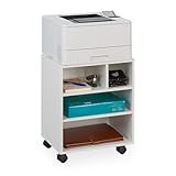 Relaxdays Rollcontainer mit 4 offenen Fächern, Büro Beistellcontainer, mit Rollen, Büroschrank, HxBxT: 49x40x30 cm, weiß
