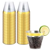 Byvivace Hartplastikbecher, Einwegbecher, altmodische Partybecher, 266 ml, Goldweingläser, Cocktailbecher, Kunststoff-Trinkbecher mit Goldrand, 50 Stück