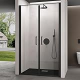 doporro Duschtür Nischentür dusche Duschabtrennung Duschkabine 140x195cm ESG-Sicherheitsglas Duschtür aus Klarglas mit Hebe- und Senkmechanismus inkl. NANO-Beschichtung Teramo66K schwarz