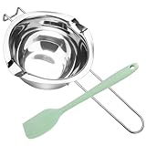 ALLAVA Schmelztopf Kerzenwachs, Wasserbad Schmelzschale, Kerzen Schmelztopf 304 Edelstahl Bonus 1 Kunststoffschaber, Schmelztopf für Kerzen Zucker Butter Käse Karamell Schokolade (400ml)