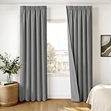 INOVADAY 100% Verdunklungsvorhänge 2 Stück H 245 x B 140 cm, Gardinen mit Kräuselband für schienensystem, Vorhäng Blickdicht Thermovorhang Kälteschutz Vorhang, Gardinen Wohnzimmer Schlafzimmer,Grau