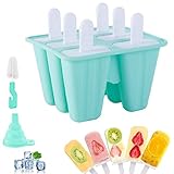 Eisformen Silikon Am Stiel 6 Popsicle Formen Set, Wiederverwendbar Eis Am Stiel Formen Silikon Mit Reinigungsbürste Und Silikon Trichter, DIY Eiscreme Formen Für Kinder Und Erwachsene, BPA Frei (Grün)