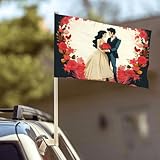 Just Married Autofahnen, 30,5 x 45,7 cm, doppelseitig, lichtbeständig, für Autofenster, doppelt genäht, Mini-Handflagge, Banner für die meisten Fahrzeugfenster