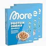 MORE Protein Cereals, 3 x 210 g, Cinnalicious, Frühstückscerealien mit wenig Zucker und Zimt Geschmack, Müsli mit 12 g Protein, vegan