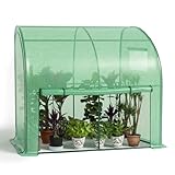 VOUNOT® Gewächshaus Foliengewächshaus, Anlehngewächshaus mit Seitenwände Aufrollbar, Tomatengewächshaus Winterfest Stabil, 200x100x180cm Grün
