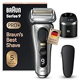 Braun Series 9 Pro+ Rasierer Herren Elektrisch, Elektrorasierer mit 5 Pro Rasierelementen, Rasierapparat ProTrimmer & Reinigungsstation, 60 Min Laufzeit, Made in Germany, 9567cc, Silber