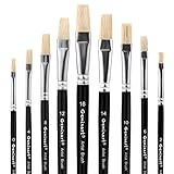 Acryl-Öl-Aquarellpinsel-Set, 9-teilig, Flache Pinsel für Kunstmalerei, 100% natürliche weiße Schweineborsten, Künstlerpinsel für Kinder, Studenten, Erwachsene (schwarzer Griff)