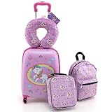COSTWAY 5 teiliges Kinderkoffer + Rucksack, Kindertrolley mit Lunchbox, Gepäckanhänger & Nackenkissen, Kindergepäck mit Rollen, Handgepäck Reisekoffer Hartschalenkoffer für Jungen & Mädchen (Einhorn)