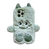 FAOONNMY Pelzige Handyhülle für iPhone 14 Hülle, Kawaii Cartoon Monster Flauschige Plüsch Hülle für Teenager Paar, Weich TPU Warme Plüsch Schutzhülle Stoßfest Kompatibel mit Green iPhone 14