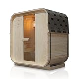 Artsauna Fasssauna Nolvik M, Outdoor-Sauna aus Fichtenholz, 3,6 kW Ofen, LED, Komplettset mit Sanduhr, Eimer & Thermometer, Winterfest, Cube Design