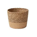 FACAIIO Handgewebter Stroh-Pflanzkorb mit auslaufsicherem Einsatz für drinnen und draußen, gelbes Rohrkolbengeflecht, Blumentopf-Dekoration