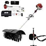 UESUENYENS 52CC 2-Takt Kehrmaschine Benzin Motorbesen mit Schutzbrille und Schultergurt, 51cm Bürstenbreite 1.25kW Schneeräumer für Kunstrasen Geeignet für Die Reinigung Von Kunstrasen und Straßen