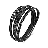 FLHEART Herren Armband Geschenke für Männer - Geflochten Echtleder Wickelarmband mit Magnet Verschluss, Leder Armreif Schwarz Lederarmband Geschenk für Mann Geburtstag Weihnachten, Armbandlänge 21CM