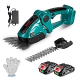 ONEVAN Akku Strauch und Grasschere, 2-in-1 Kleine Heckenschere Elektrisch Gartenschere mit 2 2000mAh Akkus, 90° Verstellbarer Kopfwinkel, Kabellose Heckenschneider Garten Rasen
