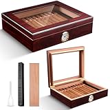 CIGARLOONG Zigarren Humidor Spanische Zeder Desktop Box mit Luftbefeuchter und Hygrometer Halten bis zu 25 Zigarren (Dunkelrot)