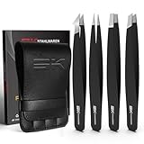 SK STAHLWAREN Pinzetten-Set 4-teilig – Professionelle Profi Präzisionspinzetten aus hochwertigem Edelstahl – Spitzpinzette für eingewachsene Haare, Barthaare, Wimpern & Augenbrauen – inkl. Etui