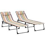 Outsunny Faltbare Sonnenliege, 4-stufig verstellbare Rückenlehne, Liegestuhl, Stahlrahmen, Liegestuhl für Camping, Wandern, 2 Stück