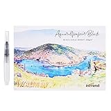 int!rend Aquarellpapier A6 300 g/m² - 60 Seiten - Aquarellblock mit Wassertankpinsel & Bleistift - Watercolor Paper für Handlettering - Aquarell Papier Postkarten Blanko