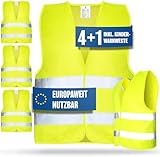 HELDENWERK Auto Warnweste 2025 Europaweit einsetzbar - Reflektierende Warnwesten inkl. Kinderweste (4 Stück + 1) - Sicherheitsweste, Pannenweste