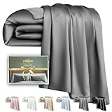 Welldora Deckenbezug aus 100% Seide 135x200 | Luxuriös weich, sanft zur Haut, hypoallergen | 22 Momme, Höchste Güteklasse 6A | Zert. in der Schweiz | Oeko-Tex Seidenbettwäsche Schiefergrau