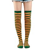 Anevous 1 Paar Damen Kniestrümpfe Streifen Overknee Socken Lange Strümpfe Gestreifte Thigh High Socks Oberschenkel Hohe Socken für Socken Leggings Sport Cosplay,Grün + Orange