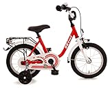 Bibi Kinderfahrrad 14 Zoll mit Rücktrittbremse und Stützrädern Fahrrad für Kinder Junge Mädchen Kinderrad rot Weiss