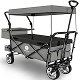 Miweba Faltbarer Bollerwagen MB-20 | Sonnendach UV-beständig - 2X Anschnallgurte - Transportwagen für Kinder - Traglast 100 Kg - Wagen - Feststellbremse - Hartgummireifen (Hellgrau/Dunkelgrau V2)