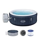 Bestway Lay-Z-SPA Energiespar-Whirlpool Miami AirJet, Ø 180 x 66 cm, 4 Personen, Heizung, Frostwächter, 120 AirJet-Düsen, Energiespardämmung, Thermo-Abdeckung, Dunkelblau