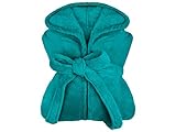 npluseins extra weicher Kapuzen-Bademantel aus Kuschelfleece - in modernen Farben und verschiedenen Größen - Unisex & wadenlang, S, Petrol