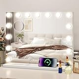 YU YUSING Hollywood Schminkspiegel mit Beleuchtung 58x45cm, 15 LED Licht Dimmbar Kosmetikspiegel 3 Modi, Vanity Spiegel Tischspiegel Wandspiegel mit USB 10X Vergrößerung für Schlafzimmer Schminktisch