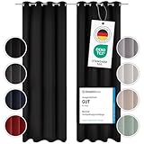 Blumtal Verdunklungsvorhänge 2er Set - Thermovorhang Kälteschutz - Vorhang Blickdicht mit Ösen - Gardinenschals mit Schlaufen - Gardinen 183x117 cm - Thermogardine wärmeisolierend - Vorhang Schwarz