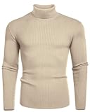 We1Fit Herren Strickpullover Rollkragenpullover Rippenpullover Slim Fit Thermopullover, khaki, Groß