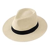 Hut Herren Panama Strohhut Jeanshut Frühling Sommer Sonnenschutz Flat Brim Sonnenschutz Hut Breite Krempe Strandstrohhut Damen Badeplatz Jazz Mütze