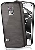 MoEx Sehr dünne Silikonhülle kompatibel mit Samsung Galaxy S5 / S5 Neo | Stil gebürstetes Aluminium, Schwarz
