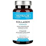 Kollagen Kapseln Komplex + Q10 Hyaluron - Hochdosiert - Gelenke Haut - Vitamine A C D B12 Zink - Collagen Hydrolysat in 60 Kapseln - Nutralie
