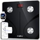 RENPHO Personenwaage Körperfettwaage, Waage Personen mit App 180 kg/400 lbs, Körperwaage Digital Bluetooth Körperanalysewaage für Körperfett, BMI, Muskelmasse, Protein, BMR, Schwarz,Elis 1