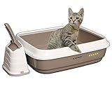 Exclusiv Katzentoilette offen mit Rand 40x50x15 cm Set mit Streuschaufel und Hygiene-Behälter Non-TOXID Rohmaterial der Umwelt zuliebe Taubengrau