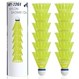 Flintronic Badmintonbälle, 12 Pcs Nylon Federbälle, Badminton Bälle mit Hoher Stabilität und Haltbarkeit, Fachmann Federbälle für Indoor und Outdoor Training, Freizeit, Sport （Gelb）