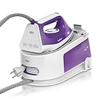 Braun CareStyle 1 IS 1014 VI Dampfbügelstation, SuperCeramic Bügelsohle, 3 Thermostat-Einstellungen, Vertikaldampf-Funktion, Easy CalcClean, Dampfstoß 360 g/min, 1,5 L Wassertank, 2200 W, Weiß-Lila
